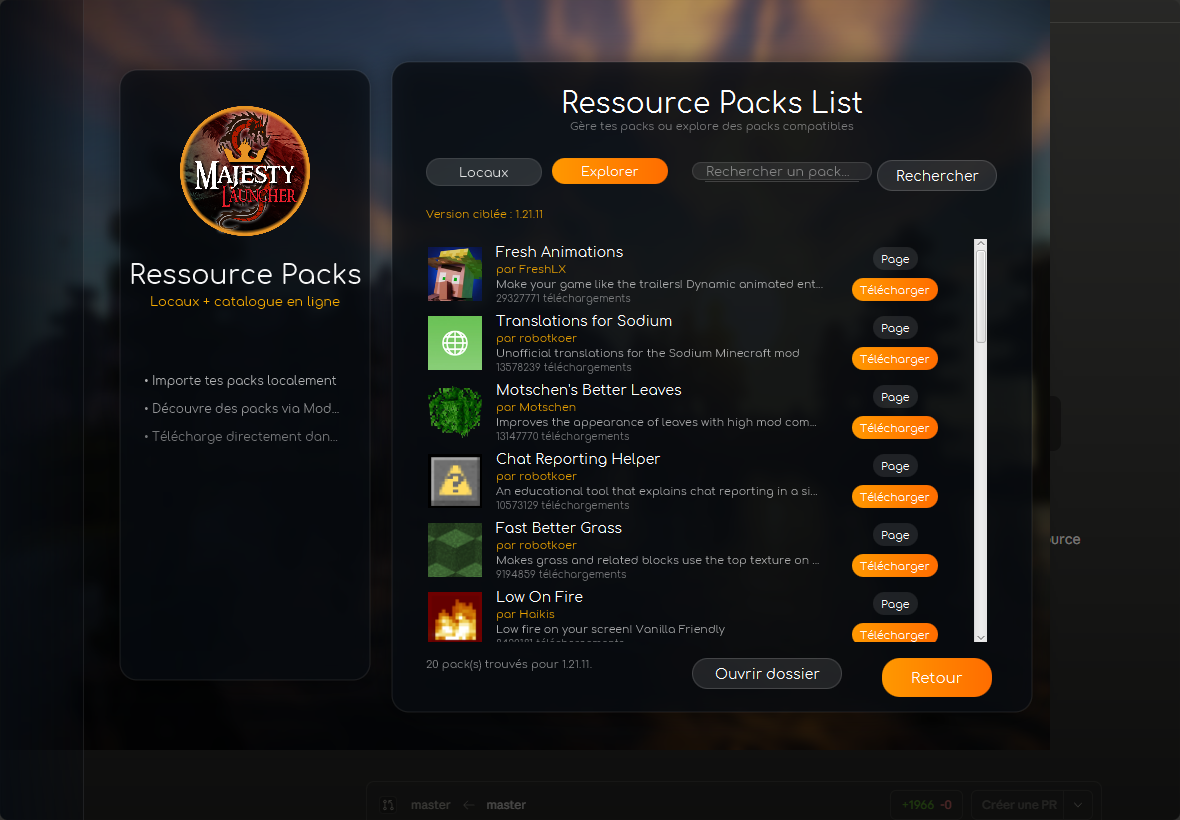 Gestionnaire de resource packs