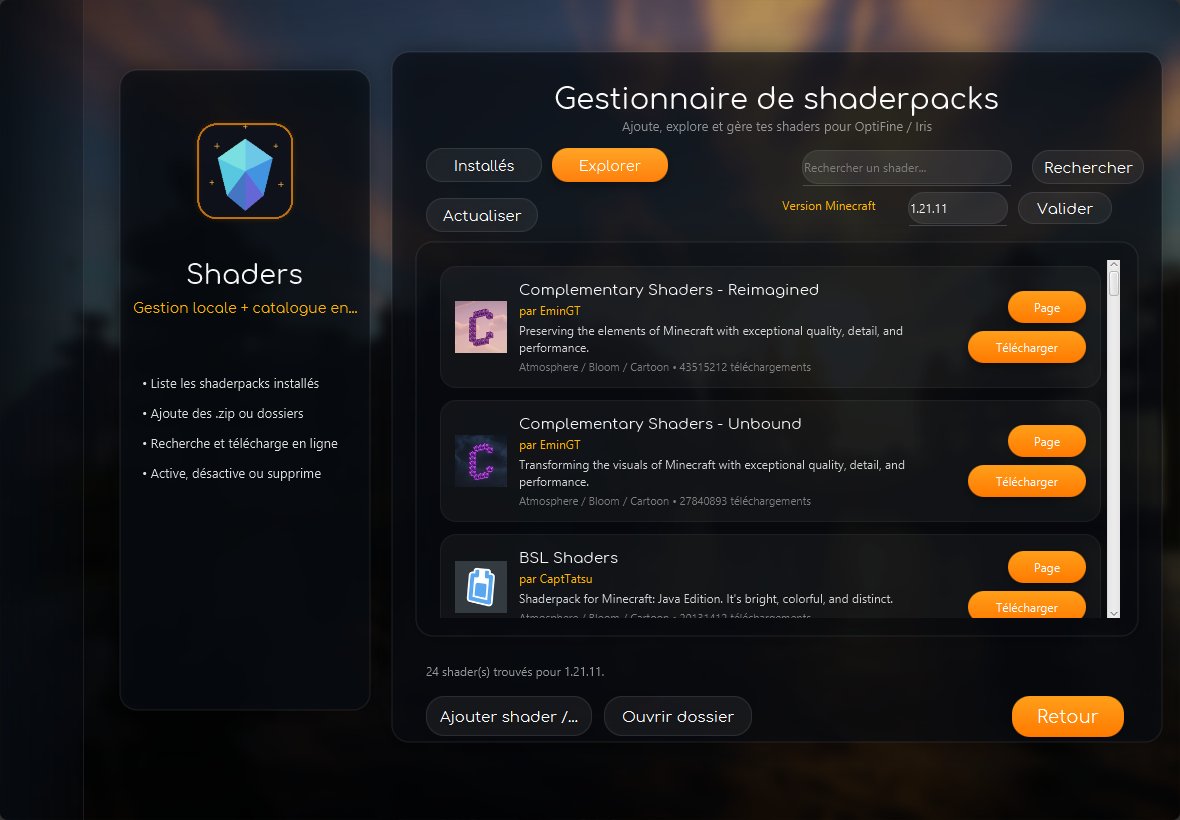 Gestionnaire de shaders OptiFine et Iris